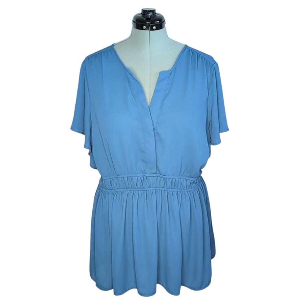 Torrid Blue Horizon Babydoll Flutter Sleeve Blouse Elasticized Waist, Women's 3X